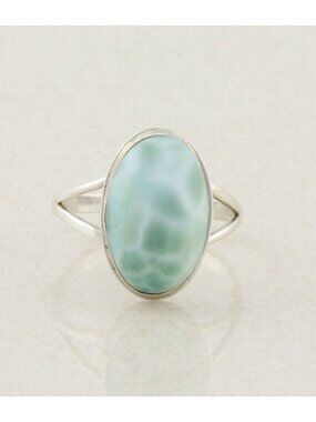 Sterling Silver Larimar Blue Dolphin Stone Ring Size 9 1/4
